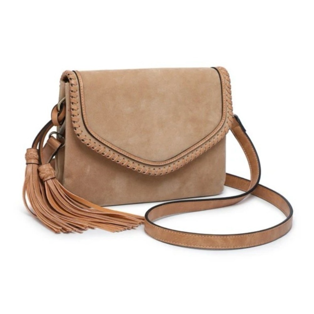 NWT Jen & Co Sloane Crossbody Clutch Shoulder Bag Neutral Vegan Leather Suede